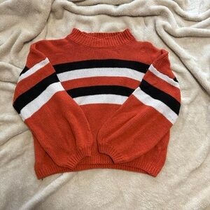 Striped Crewneck Sweater in Rust, Black & White